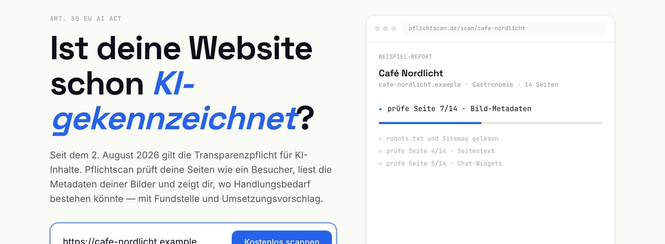 Das Eingabefeld der Startseite mit eingetragener Beispieladresse.