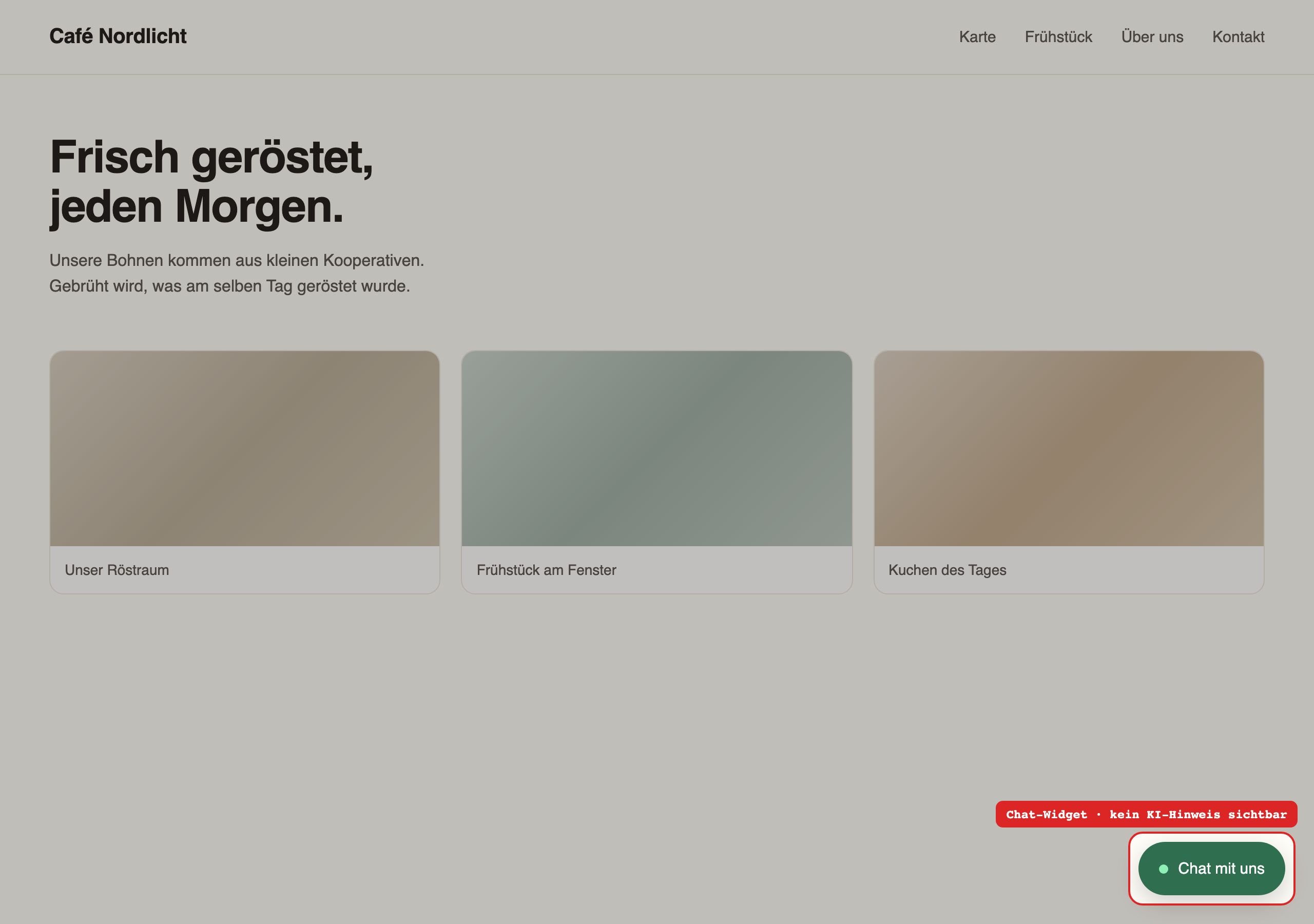 Beispielseite mit rot markiertem Chat-Widget als Fundstelle.